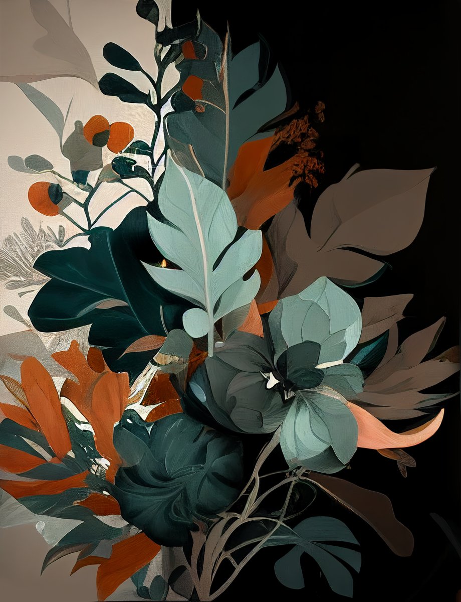 Botanical leaves Abstract Wall Art - Sea Green & Earth Black" -Wall painting-Chitran by sowpeace-Botanical leaves Abstract Wall Art - Sea Green & Earth Black"-CH-WRT-SOL-Sowpeace