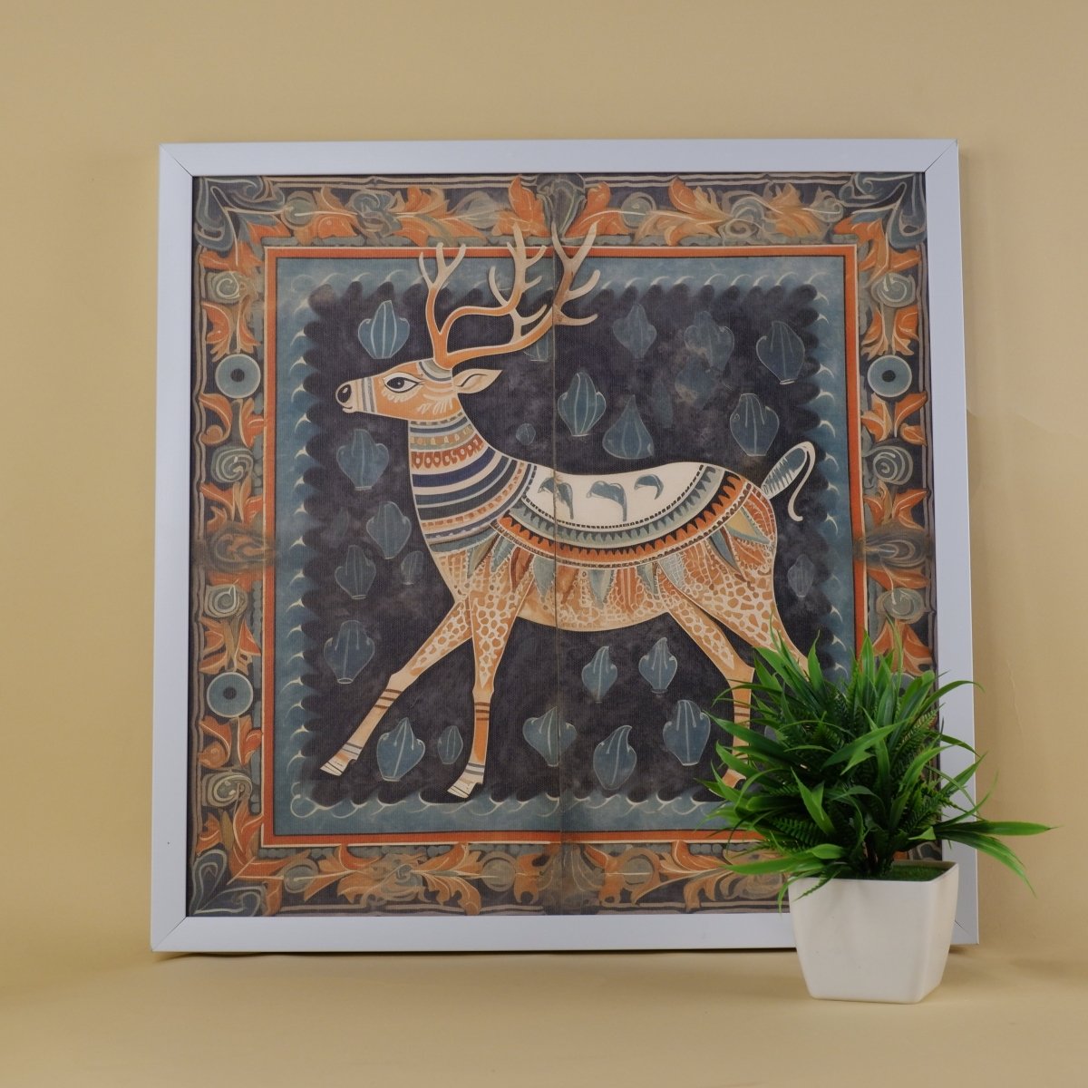 Chitran Madhubani Style Reindeer Wall Art -Wall painting-Chitran by sowpeace-Chitran Madhubani Style Reindeer Wall Art-CH-WRT-SDP-Sowpeace