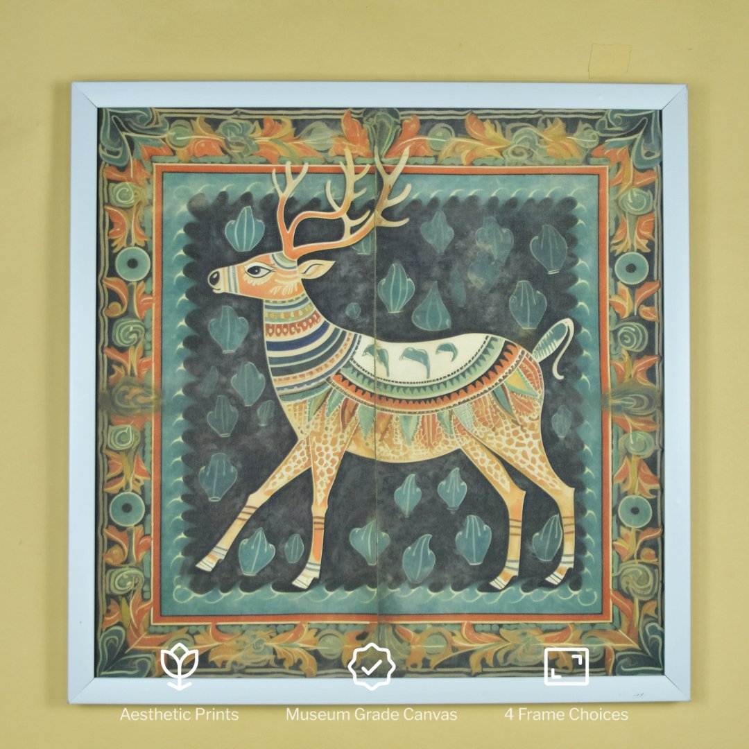 Chitran Madhubani Style Reindeer Wall Art -Wall painting-Chitran by sowpeace-Chitran Madhubani Style Reindeer Wall Art-CH-WRT-SDP-Sowpeace