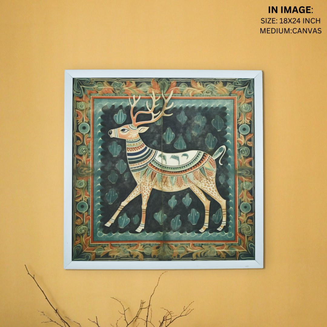 Chitran Madhubani Style Reindeer Wall Art -Wall painting-Chitran by sowpeace-Chitran Madhubani Style Reindeer Wall Art-CH-WRT-SDP-Sowpeace