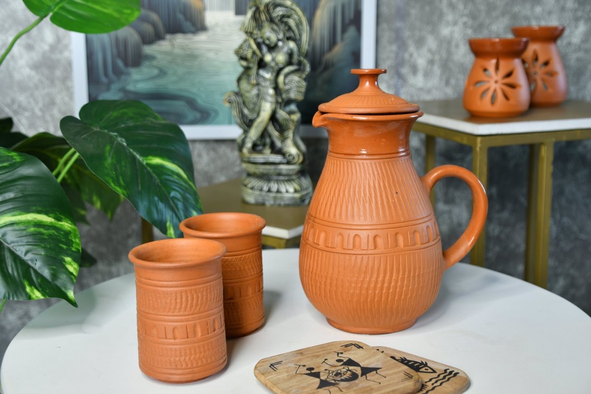 Etched Print Terracotta Glasses -Utensils-Sowpeace-Etched Print Terracotta Glasses-Terr-Uten-Terr-PWGU-2-Sowpeace