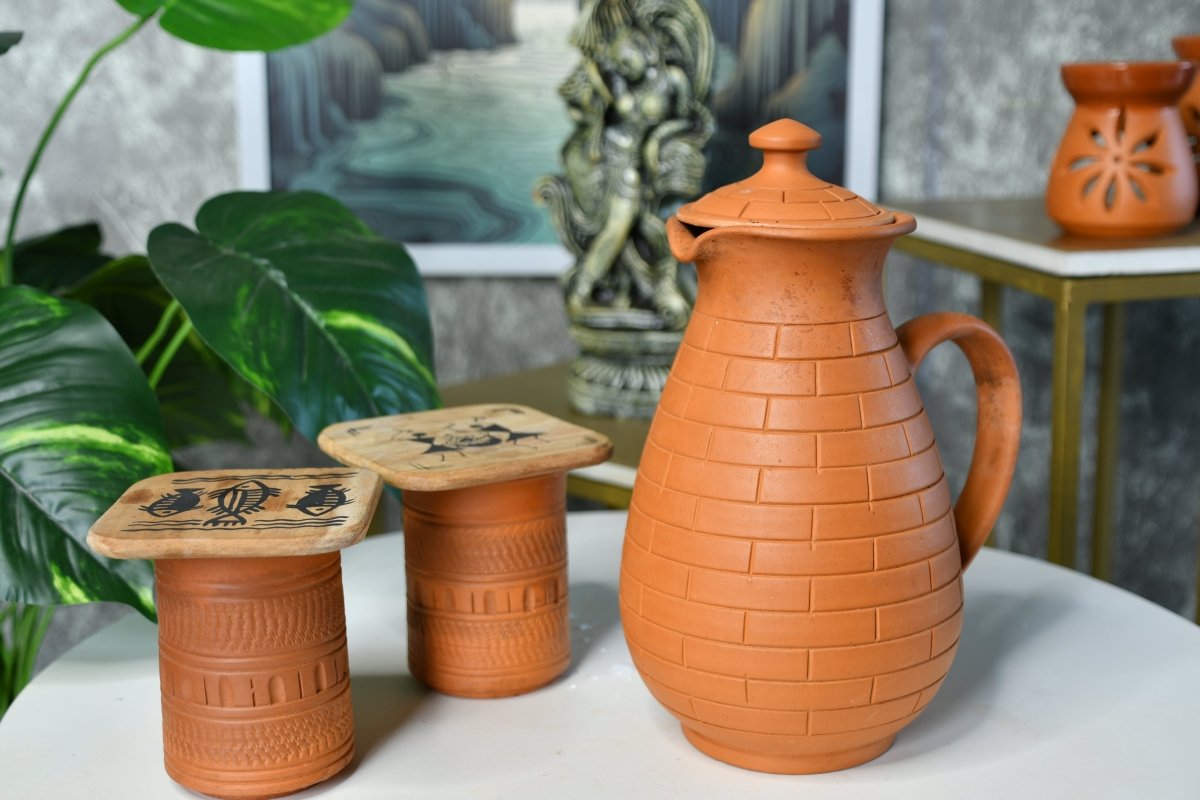 Etched Print Terracotta Glasses -Utensils-Sowpeace-Etched Print Terracotta Glasses-Terr-Uten-Terr-PWGU-3-Sowpeace