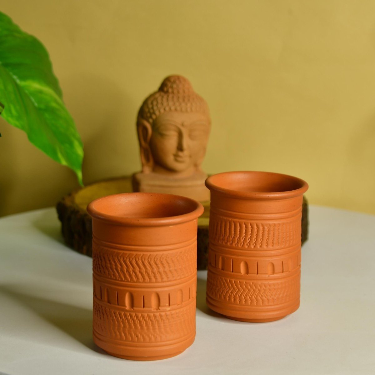 Etched Print Terracotta Glasses -Utensils-Sowpeace-Etched Print Terracotta Glasses-Terr-Uten-Terr-PWGU-Sowpeace