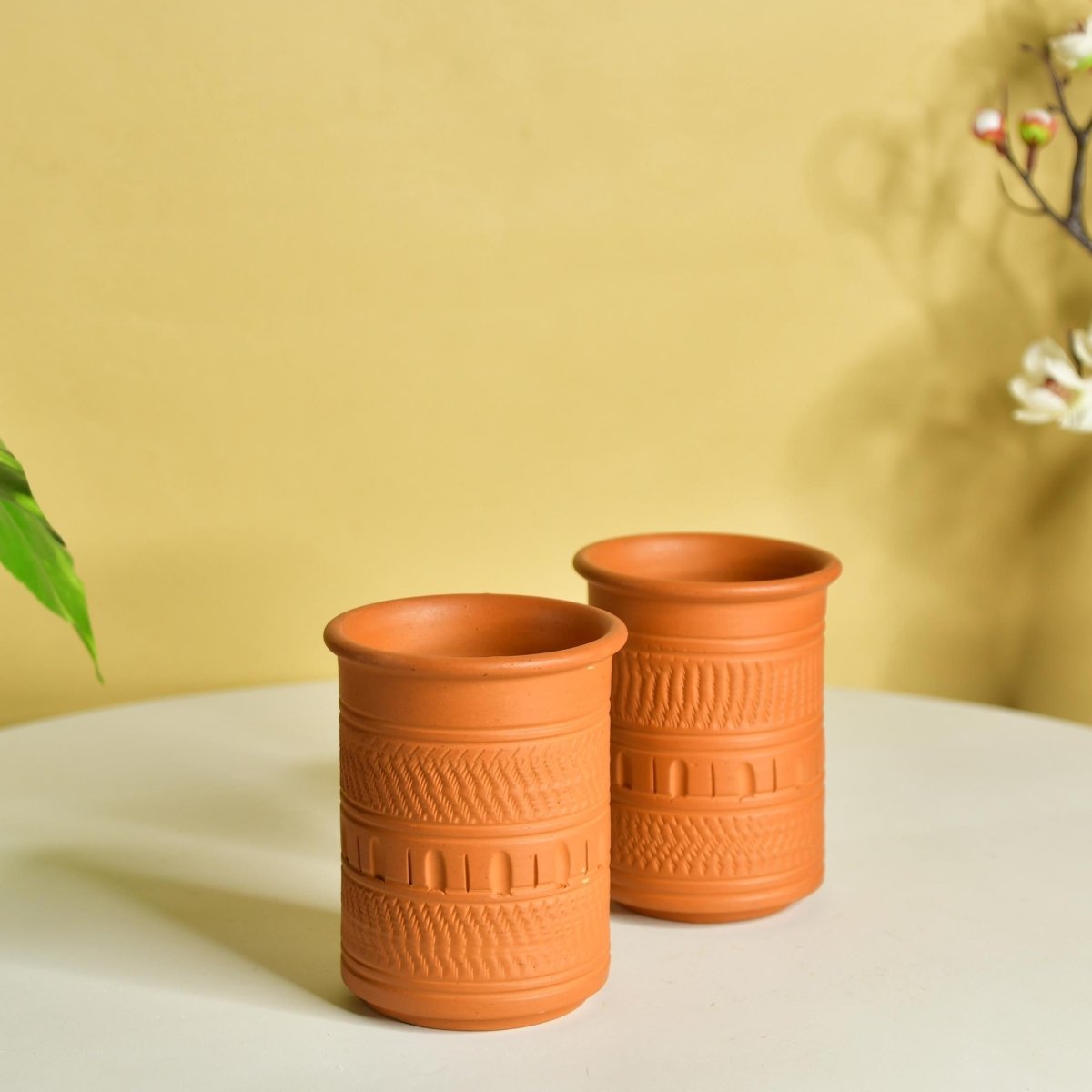 Etched Print Terracotta Glasses -Utensils-Sowpeace-Etched Print Terracotta Glasses-Terr-Uten-Terr-PWGU-Sowpeace