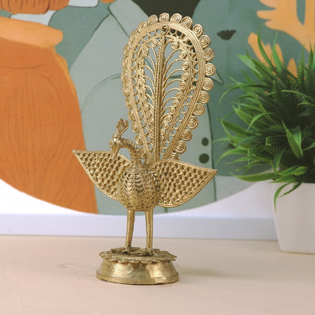 Handcrafted peacock using Dokra metal art --Sowpeace-Handcrafted peacock using Dokra metal art --Sowpeace-Handcrafted peacock using Dokra metal art-Dok/DPEK/BR/TT-Sowpeace-Dok/DPEK/BR/TT-Sowpeace