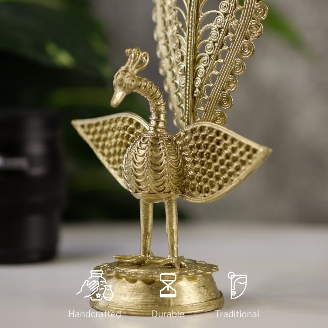 Handcrafted peacock using Dokra metal art --Sowpeace-Handcrafted peacock using Dokra metal art-Dok/DPEK/BR/TT-Sowpeace