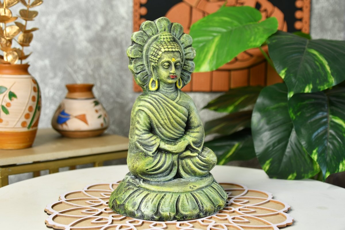 Meditating Buddha on Lotus Terracotta Sculpture -terracotta tabletop-Sowpeace-Meditating Buddha on Lotus Terracotta Sculpture-Terr-Terr-TT-TSBD-Sowpeace