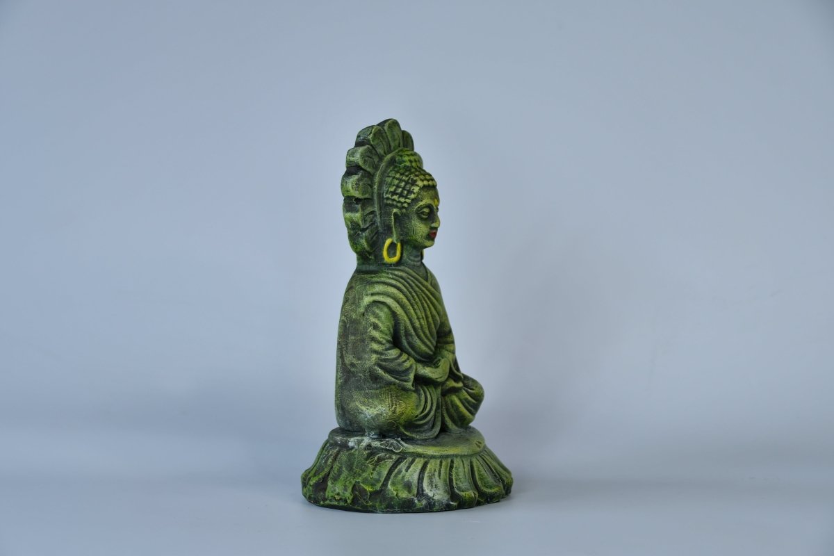 Meditating Buddha on Lotus Terracotta Sculpture -terracotta tabletop-Sowpeace-Meditating Buddha on Lotus Terracotta Sculpture-Terr-Terr-TT-TSBD-Sowpeace