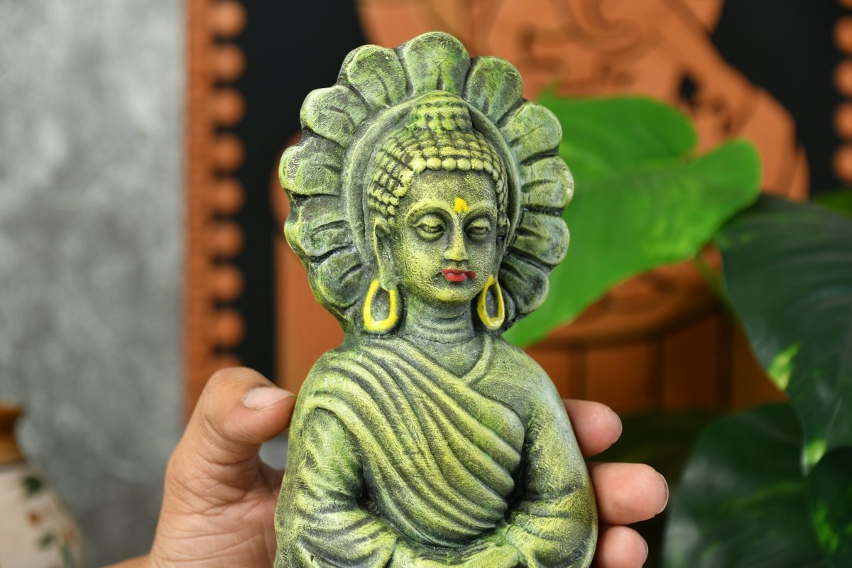 Meditating Buddha on Lotus Terracotta Sculpture -terracotta tabletop-Sowpeace-Meditating Buddha on Lotus Terracotta Sculpture-Terr-Terr-TT-TSBD-Sowpeace
