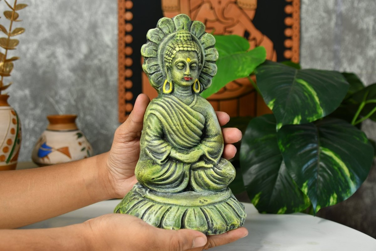 Meditating Buddha on Lotus Terracotta Sculpture -terracotta tabletop-Sowpeace-Meditating Buddha on Lotus Terracotta Sculpture-Terr-Terr-TT-TSBD-Sowpeace