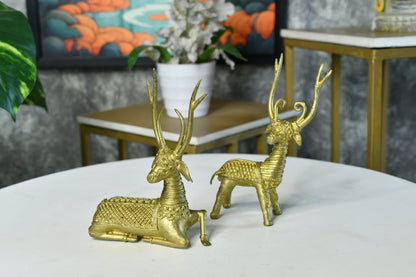 The Deer on feet and sitting deer combo - Brass Table decor- Dhokra metal craft