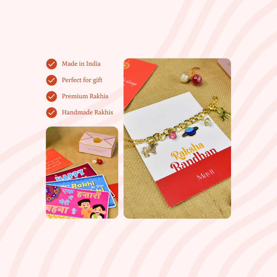 Sowpeace Exquisite Metal Abstract Rakhi Pack of 1 with Roli Chawal and Greeting card combo for Raksha Bandhan and Gifting - Sowpeace - 