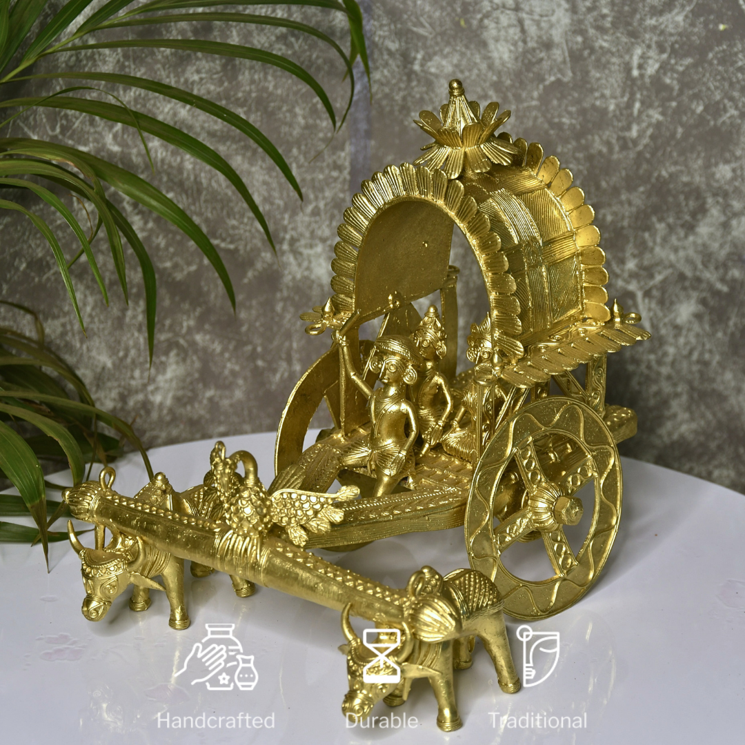 Large Dhokra Craft - Cow Cart Brass Decor