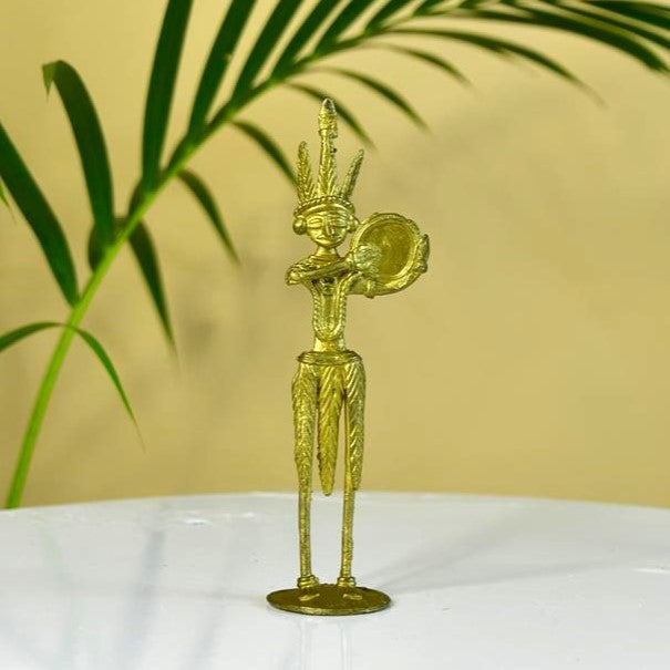 Dokra Drummer: Artisan Brass Tabletop Decor Masterpiece