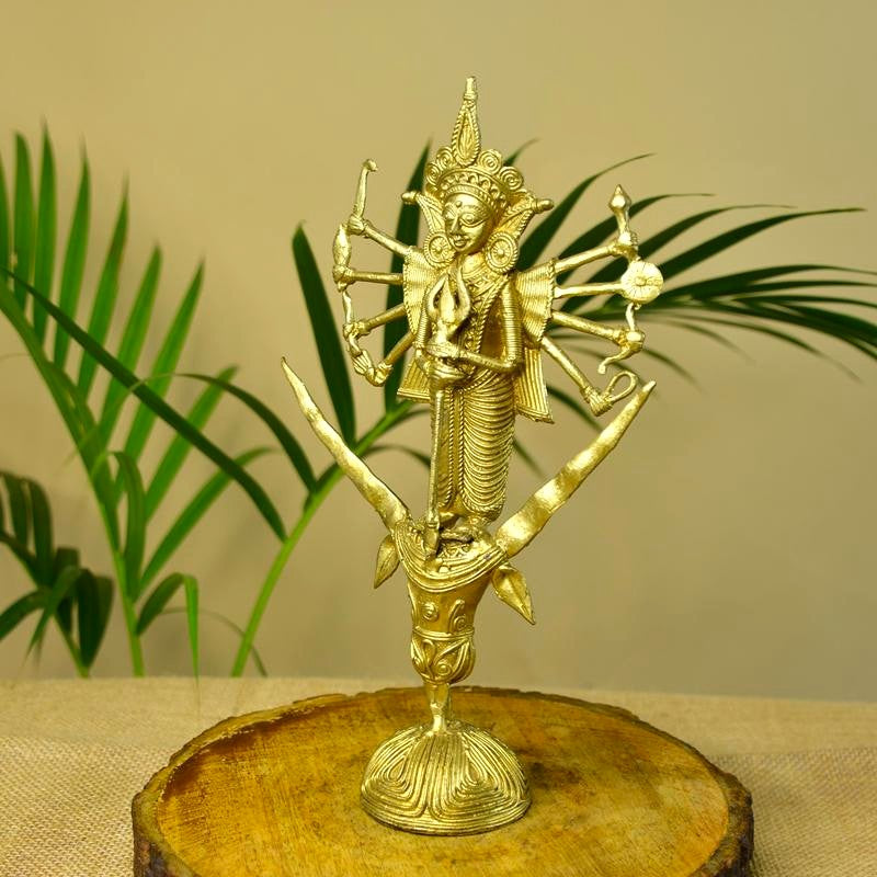 Dhokra Craft - Goddess Durga Mahishasur Mardini Brass Decor