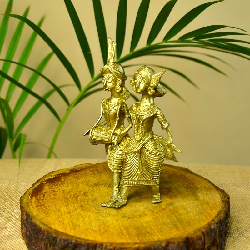 Dhokra Tribal Couple with Dhol Tabletop Decor