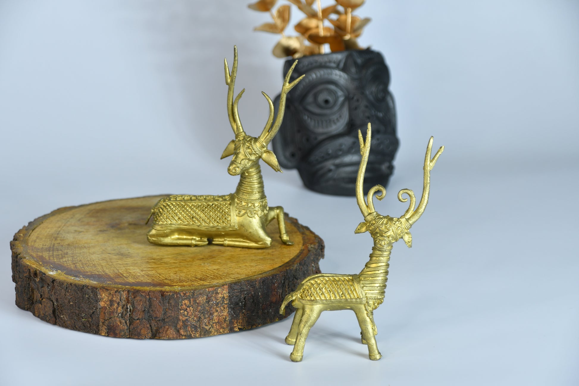 The Deer on feet and sitting deer combo - Brass Table decor- Dhokra metal craft