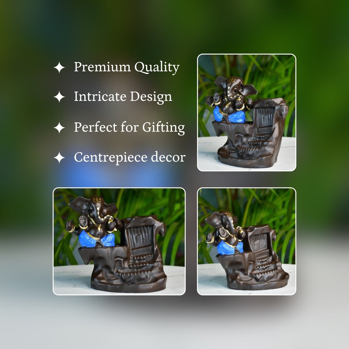 Artisan Blue Ganesh Smoke Fountain Tabletop Decor by Sowpeace - Unique Home Showpiece - Decor - Sowpeace - 