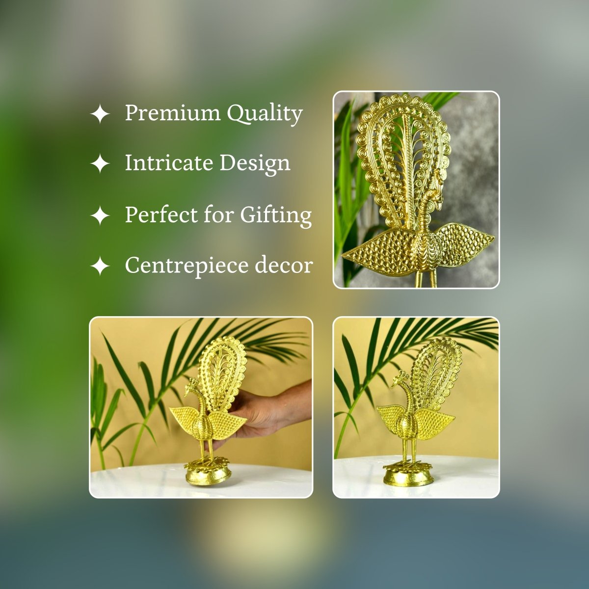 Dhokra Peacock: Artisan Brass Tabletop Elegance - Dhokra - Sowpeace - Animal - Dokra