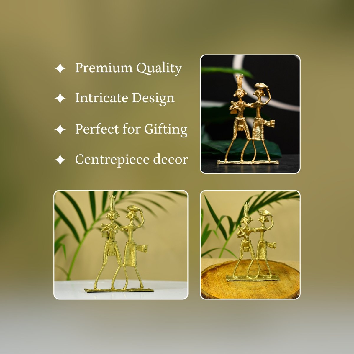 Dokra Couple: Brass Tabletop Artistry Decor - Dhokra - Sowpeace - Dhokra tabletop - Dokra