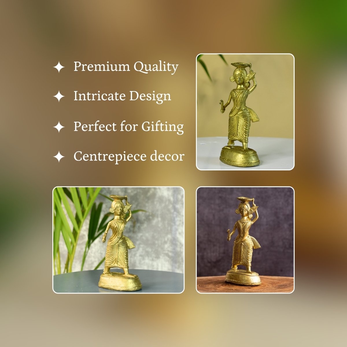 Dokra Farmer Lady: Brass Tabletop Decor Grace - Dhokra - Sowpeace - Dhokra tabletop - Dokra