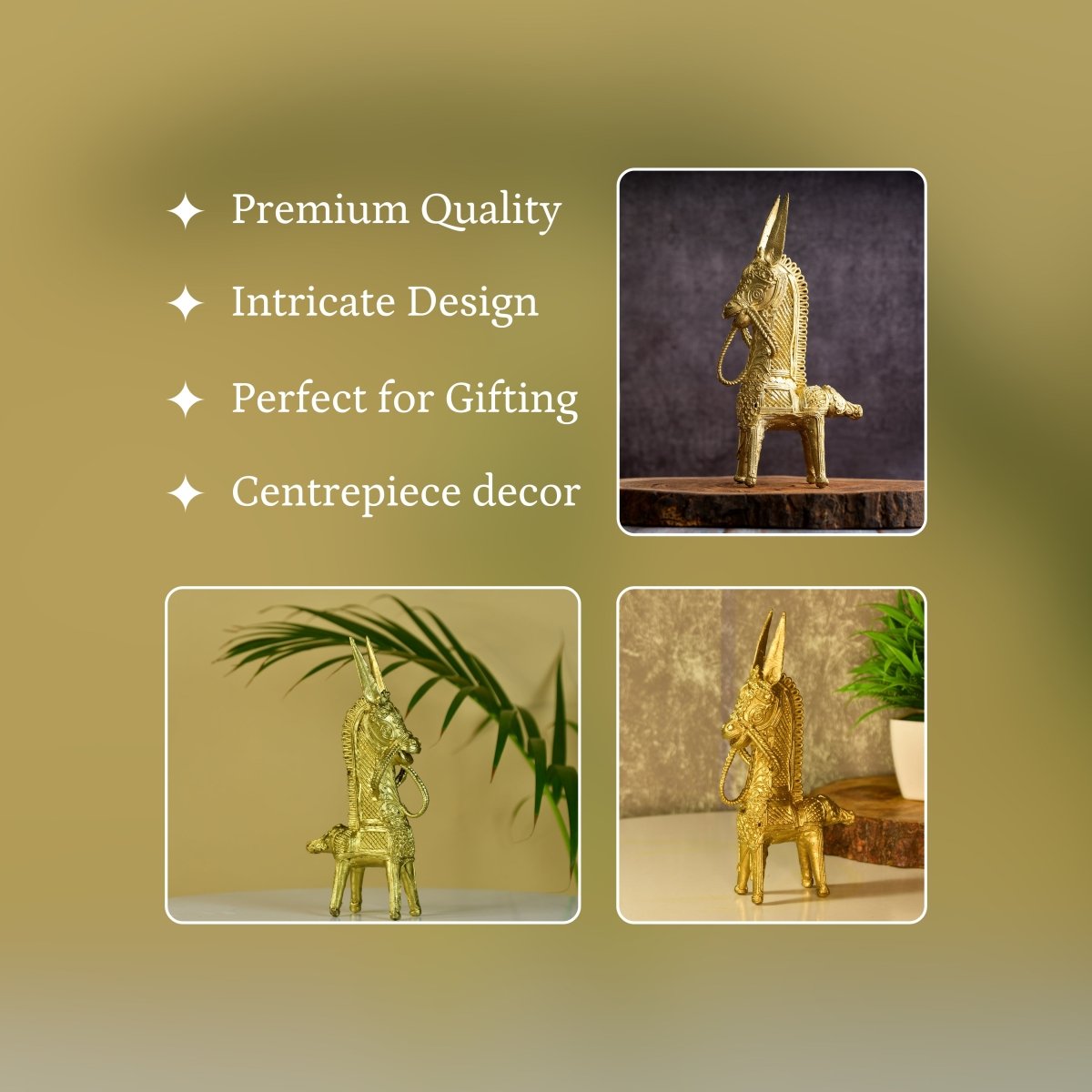Dokra Horse: Brass Tabletop Decor Masterpiece - Dhokra - Sowpeace - Animal - Dhokra tabletop