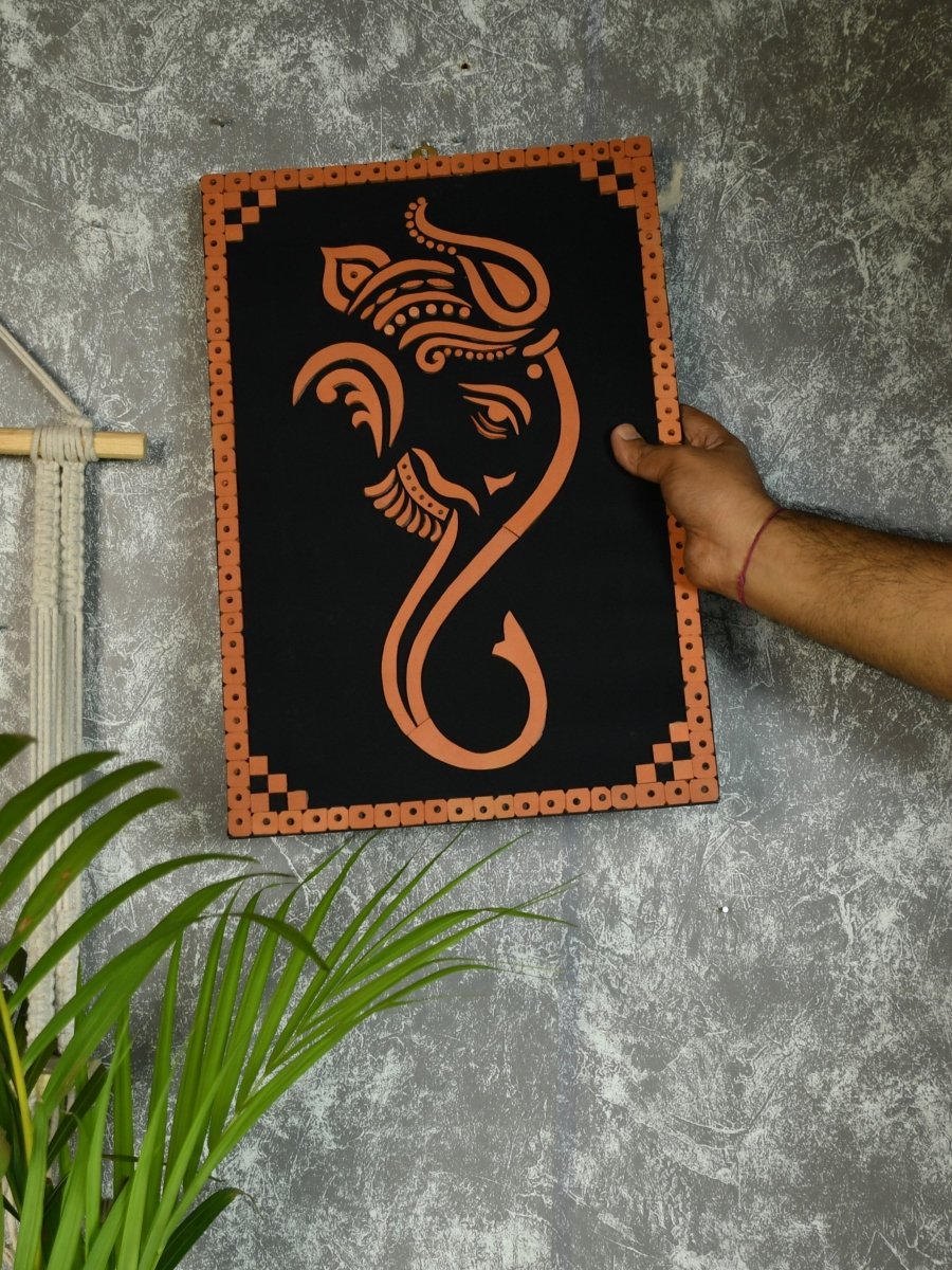 Handcrafted Abstract terracotta Ganesh Wall Art: Unique Home Decor --Sowpeace-Handcrafted Abstract terracotta Ganesh Wall Art: Unique Home Decor-Terr-WART-SANJ-LGNS-Sowpeace
