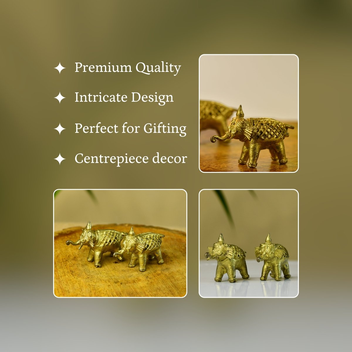 Handcrafted Brass Dhokra Elephant Tabletop Decor: Artisan Elegance for Home.