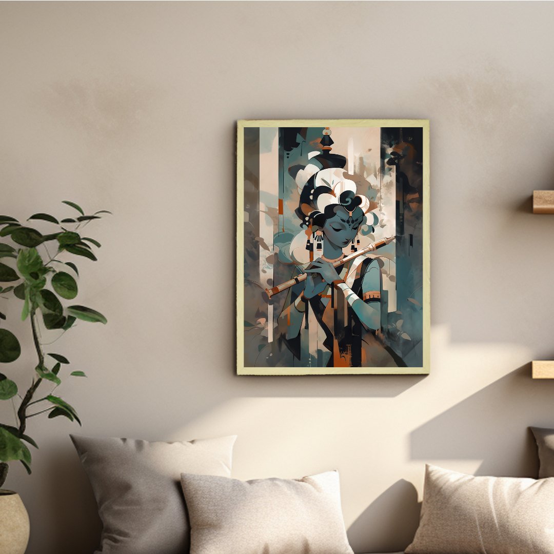 Krishna with Flute Canvas: Premium Wall Decor for Living Room -Wall painting-Chitran by sowpeace-Krishna with Flute Canvas: Premium Wall Decor for Living Room-CH-WRT-KWF-Sowpeace