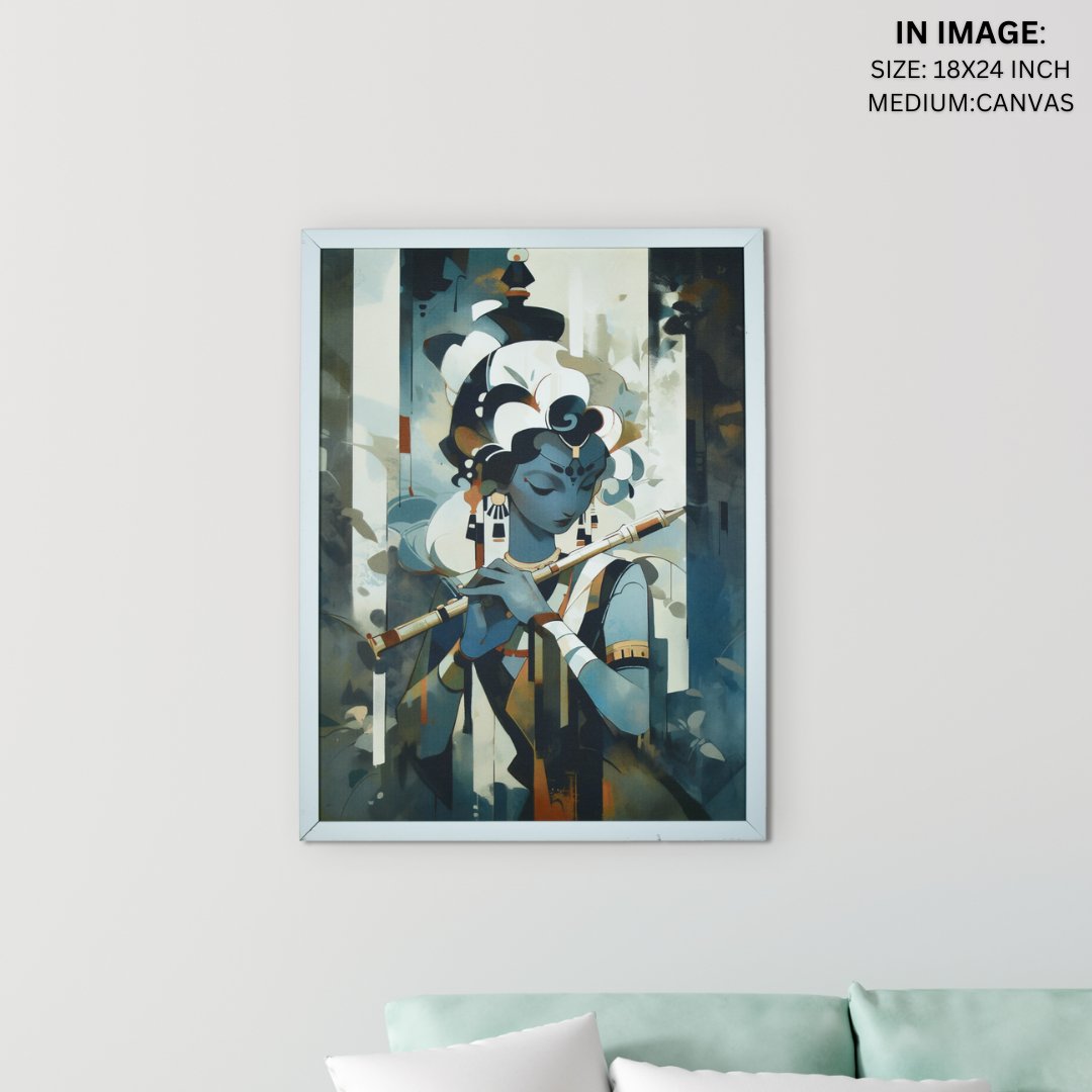 Krishna with Flute Canvas: Premium Wall Decor for Living Room -Wall painting-Chitran by sowpeace-Krishna with Flute Canvas: Premium Wall Decor for Living Room-CH-WRT-KWF-Sowpeace