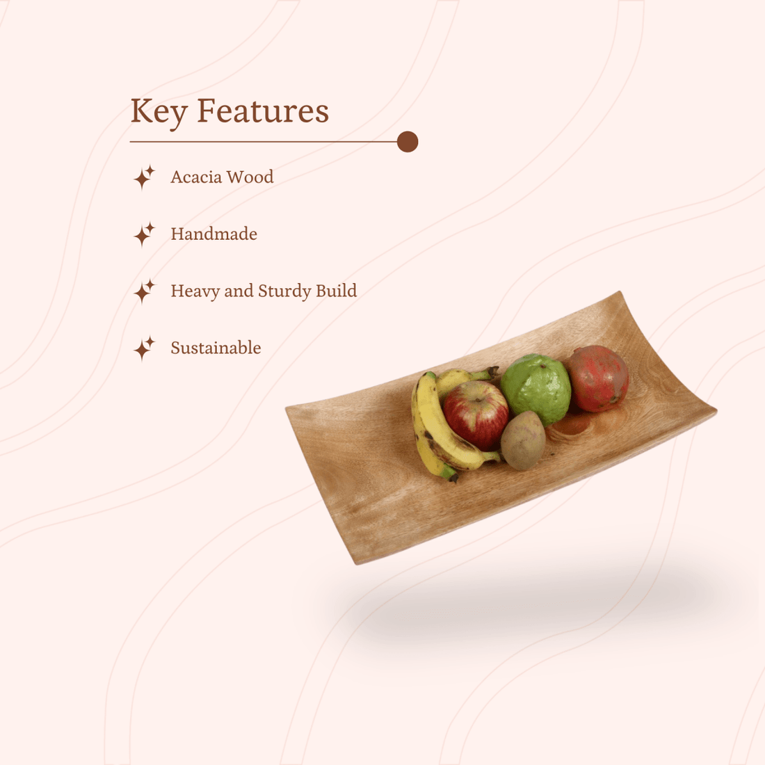 Sowpeace 10 - Inch Acacia Wood Tray - Traditional Design - Sowpeace - 
