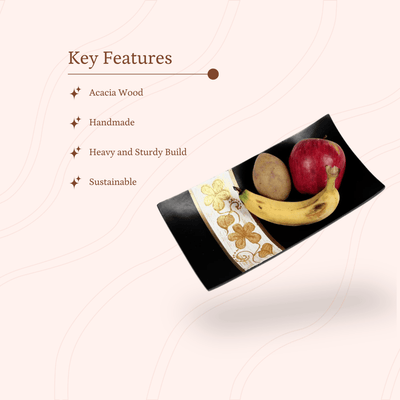Sowpeace 14-Inch Handcrafted Black Acacia Wood Tray