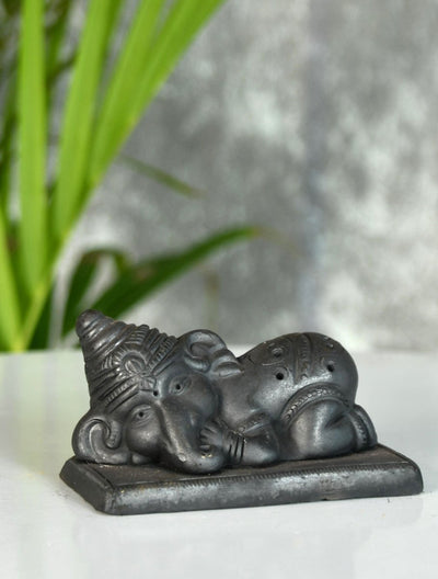 Sowpeace Black Terracotta Sleeping Ganesh: Artisan Tabletop Decor