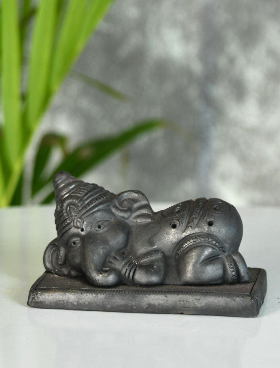 Sowpeace Black Terracotta Sleeping Ganesh: Artisan Tabletop Decor