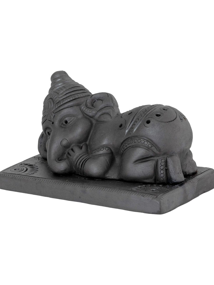 Sowpeace Black Terracotta Sleeping Ganesh: Artisan Tabletop Decor