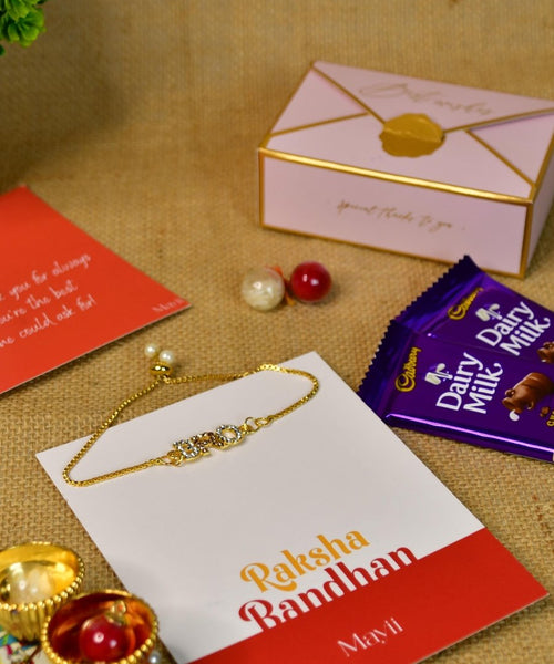 Sowpeace Exquisite BRO Rakhi Pack of 1 with Roli Chawal Thali, Chocolates, and Greeting card combo for Raksha Bandhan and Gifting