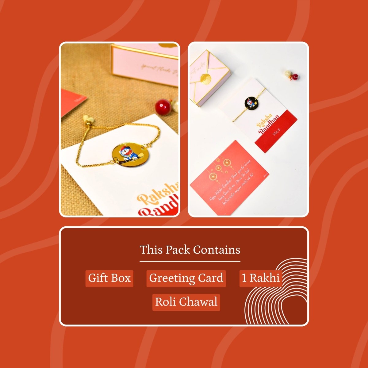 Sowpeace Exquisite Doraemon Rakhi Pack of 1 with Roli Chawal and Greeting card combo for Raksha Bandhan and Gifting - Sowpeace - 