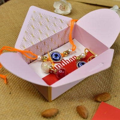 Sowpeace Exquisite Evil Eye Rakhi Pack of 1 with Roli Chawal and Greeting card combo for Raksha Bandhan and Gifting