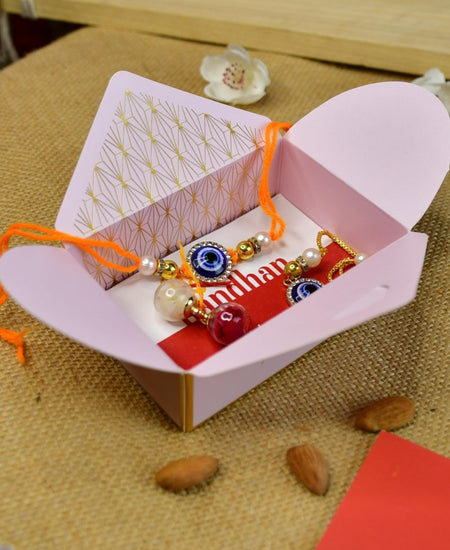 Sowpeace Exquisite Evil Eye Rakhi Pack of 1 with Roli Chawal and Greeting card combo for Raksha Bandhan and Gifting