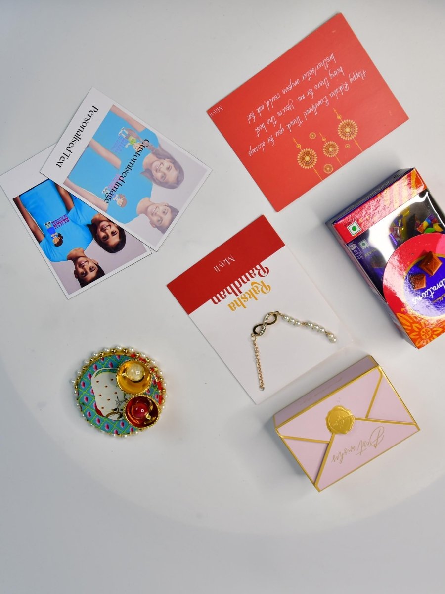 Sowpeace Exquisite Infinite Rakhi Pack of 1 with Roli Chawal Thali, Chocolates, Poloroids and Greeting card combo for Raksha Bandhan and Gifting - Rakhi - Sowpeace - Default Title - RAK - INF - HND - P5 - Sowpeace