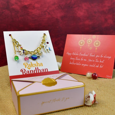 Sowpeace Exquisite Metal Abstract Rakhi Pack of 1 with Roli Chawal and Greeting card combo for Raksha Bandhan and Gifting