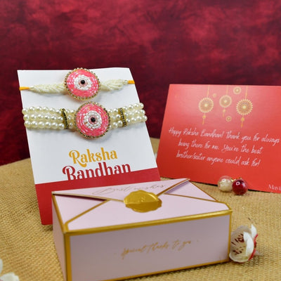 Sowpeace Exquisite Pink Circle Rakhi Pack of 1 with Roli Chawal and Greeting card combo for Raksha Bandhan and Gifting