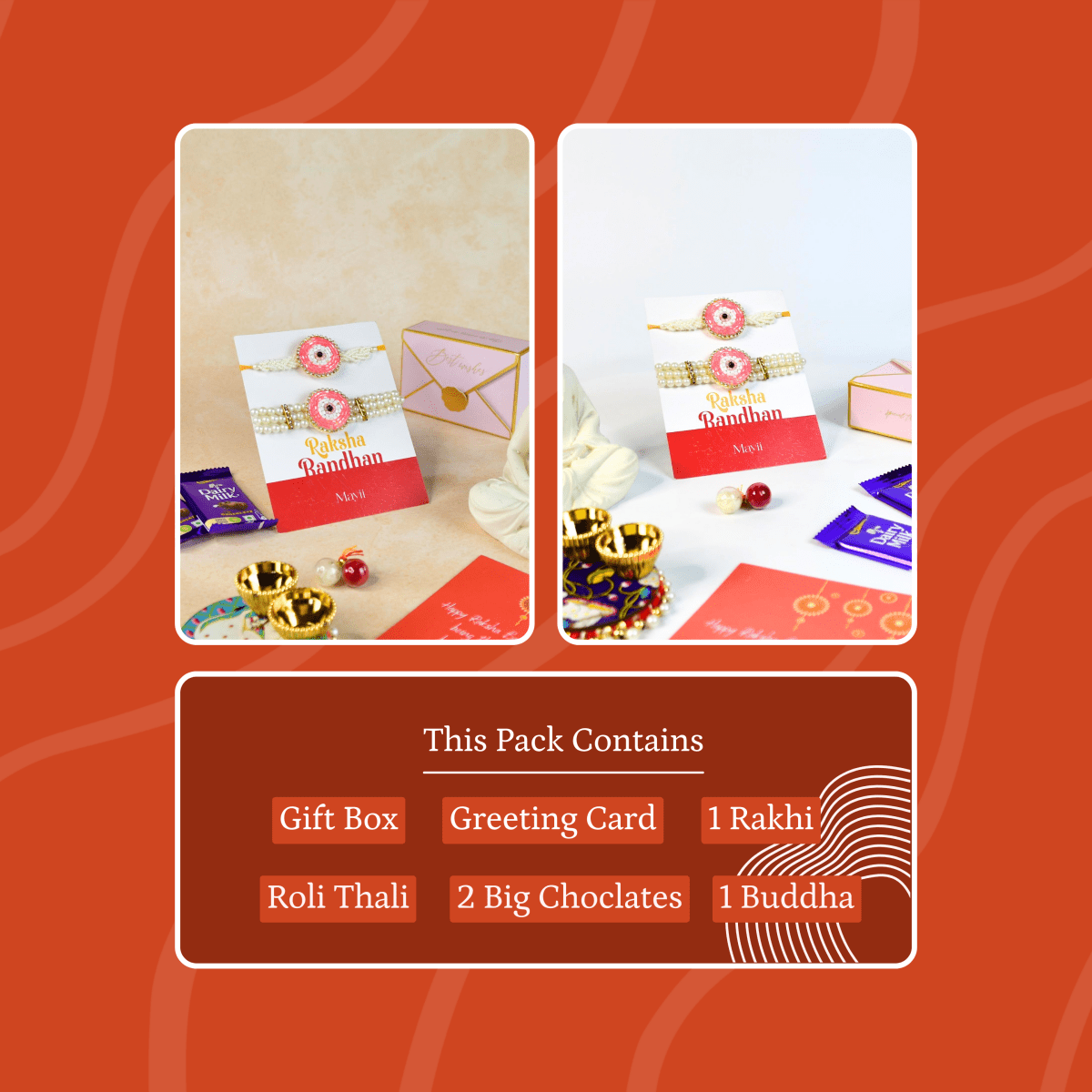 Sowpeace Exquisite Pink Circle Rakhi Pack of 2 with Roli Chawal and Greeting card combo for Raksha Bandhan and Gifting - Sowpeace - 