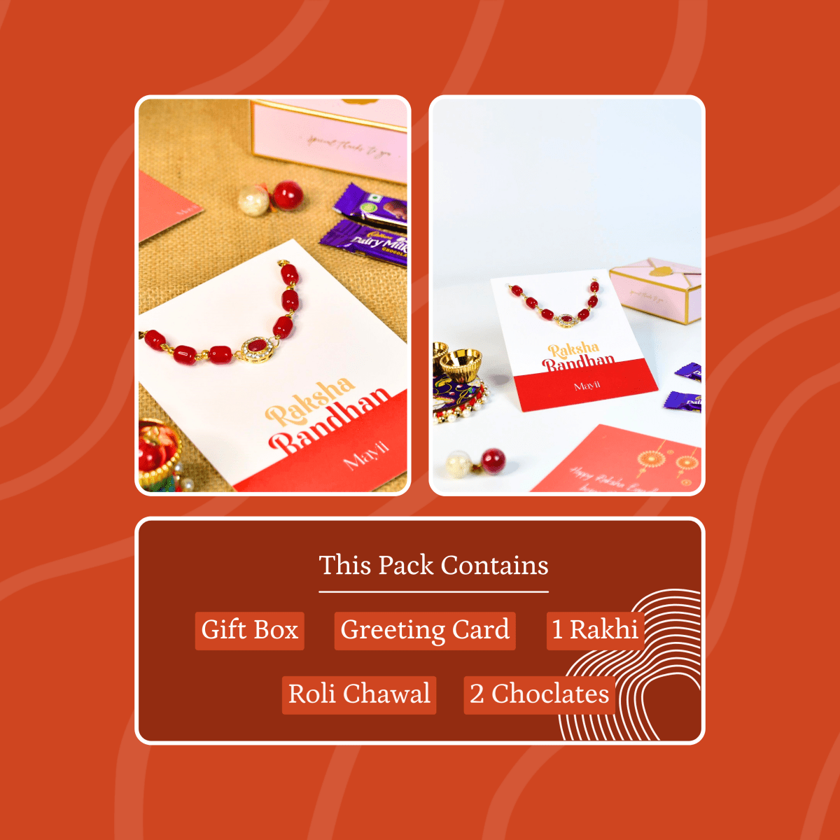 Sowpeace Exquisite Red Beads Rakhi Pack of 1 with Roli Chawal and Greeting card combo for Raksha Bandhan and Gifting