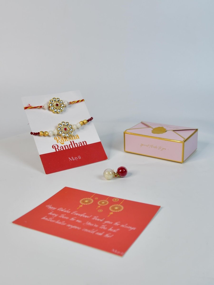 Sowpeace Exquisite Red Centre Flower Rakhi Pack of 1 with Roli Chawal and Greeting card combo for Raksha Bandhan and Gifting - Rakhi - Sowpeace - Default Title - RAK - CRFL - HND - P1 - Sowpeace