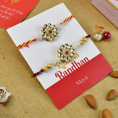 Sowpeace Exquisite Red Centre Flower Rakhi Pack of 1 with Roli Chawal and Greeting card combo for Raksha Bandhan and Gifting