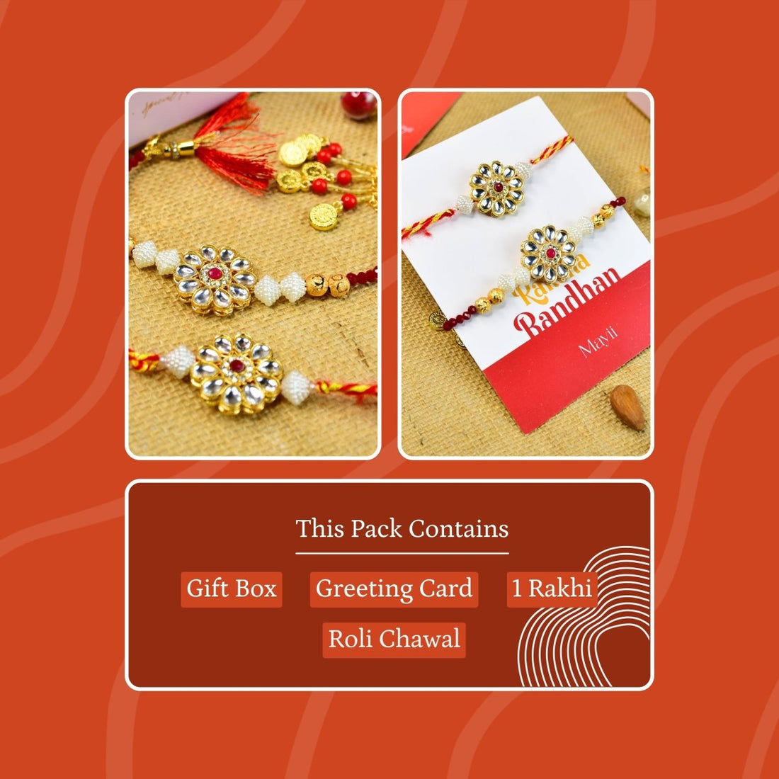 Sowpeace Exquisite Red Centre Flower Rakhi Pack of 2 with Roli Chawal and Greeting card combo for Raksha Bandhan and Gifting - Sowpeace - 