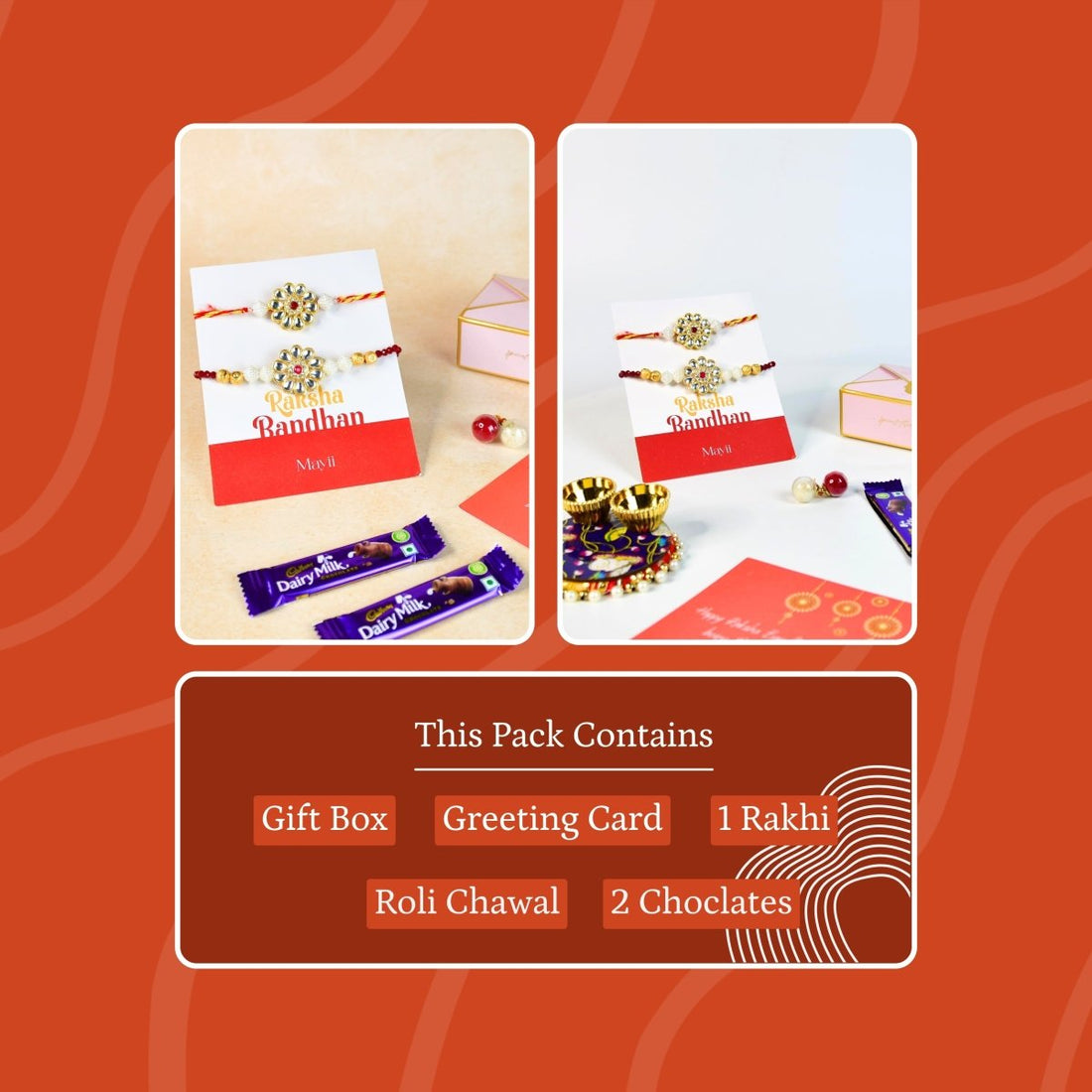Sowpeace Exquisite Red Centre Flower Rakhi Pack of 2 with Roli Chawal and Greeting card combo for Raksha Bandhan and Gifting - Sowpeace - 
