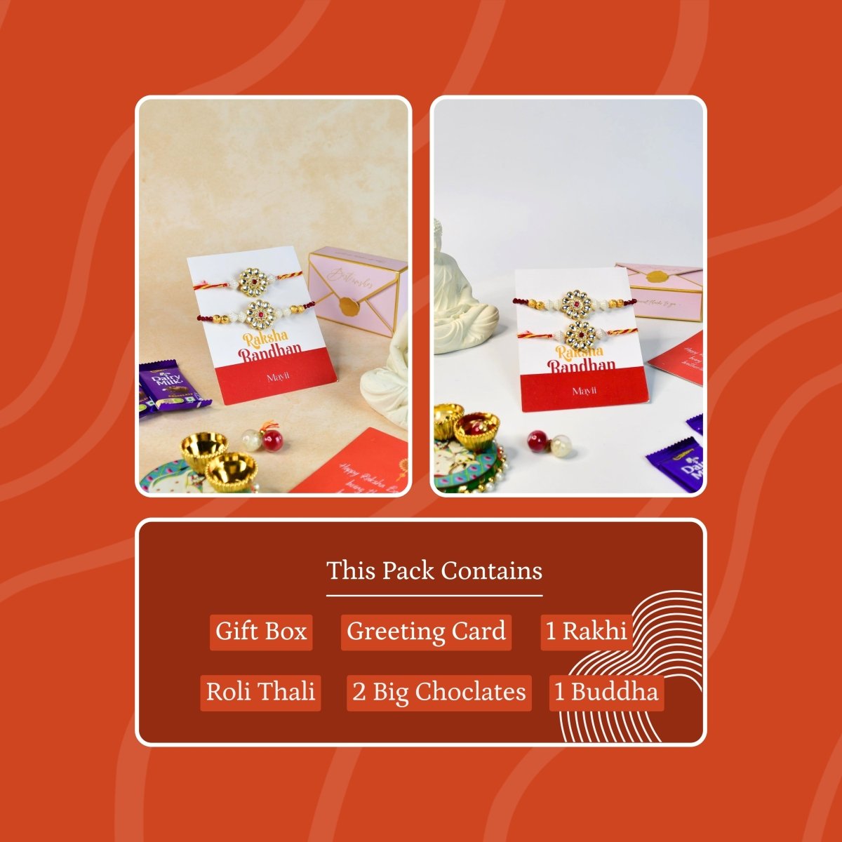 Sowpeace Exquisite Red Centre Flower Rakhi Pack of 2 with Roli Chawal and Greeting card combo for Raksha Bandhan and Gifting - Sowpeace - 