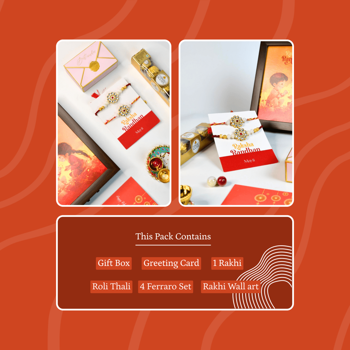 Sowpeace Exquisite Red Centre Flower Rakhi Pack of 2 with Roli Chawal and Greeting card combo for Raksha Bandhan and Gifting - Sowpeace - 